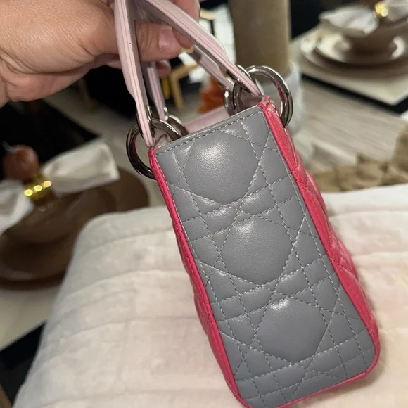 Dior Pink and Gray Mini Quilted Bag with silver Hardware - Picture 16 of 17
